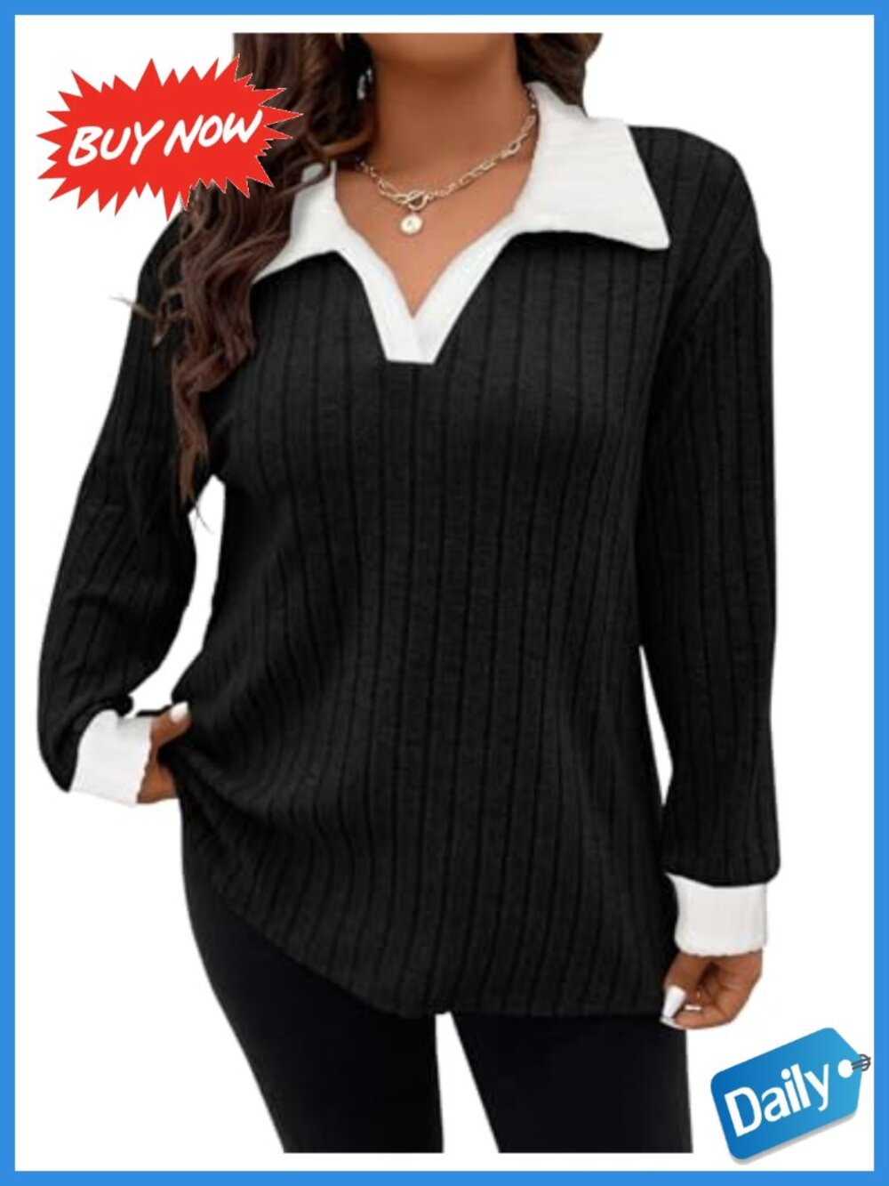 Plus Size Lightweight Knit Tunic Sweater V-Neck Long Sleeve Pullover